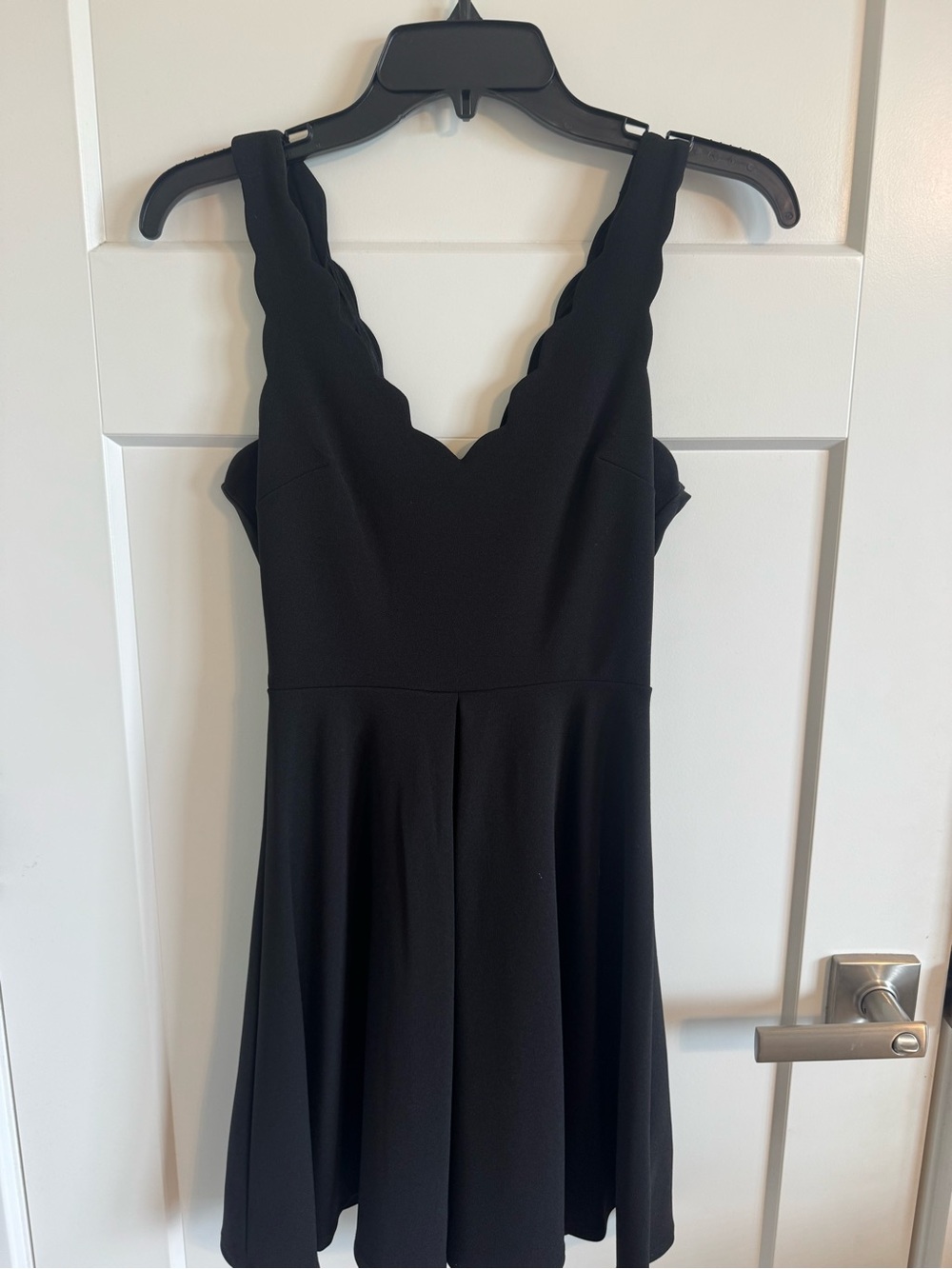 Black Scallop V-Neck Fit & Flare Dress